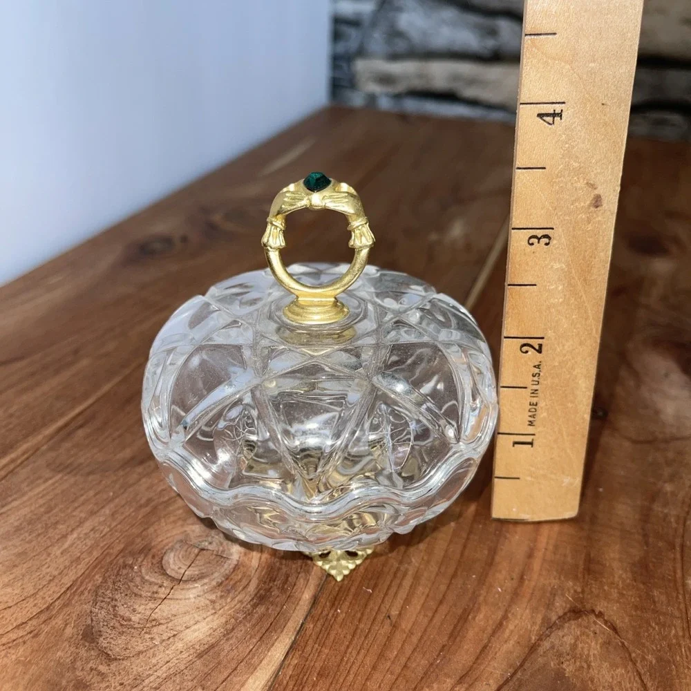 Killarney Crystal Ireland 22K Gold Trinket Dish w/Gold Heart Claddagh Ring Lid